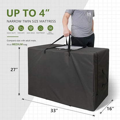 Cuddly Nest Folding Mattress Storage Bag - Heavy Duty Carry Case for Tri-Fold Guest Bed (Fits 4" NARROW TWIN & COT Mattress,Black)
