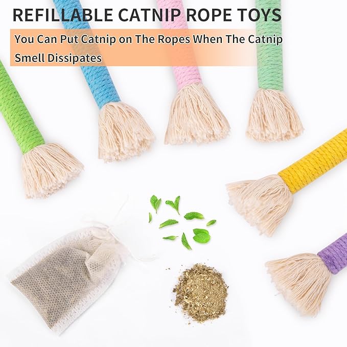 Retro Shaw Kitten Toys Catnip Ropes Cat Chew Toys, 6 Pack, Kitten Teething Toys for Indoor Cats Kitty, Safe Kitty Kicker Sticks Dental Toy-Mewly Pet
