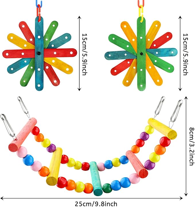 8 pcs Bird Toys for Parakeets with Colorful Ladder Hammock Bird Cage Accessories Bird Perch Stand Chewing Toys Hanging Bell Parrot-Mewly Pet