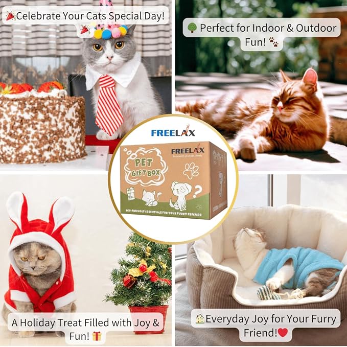 Eco-Friendly Cat Gift Box – 7-Piece Set with Organic Catnip Toys, Feather Wand, Blanket & Pop-Up Cat Cave for Indoor Cats and Kittens-Mewly Pet
