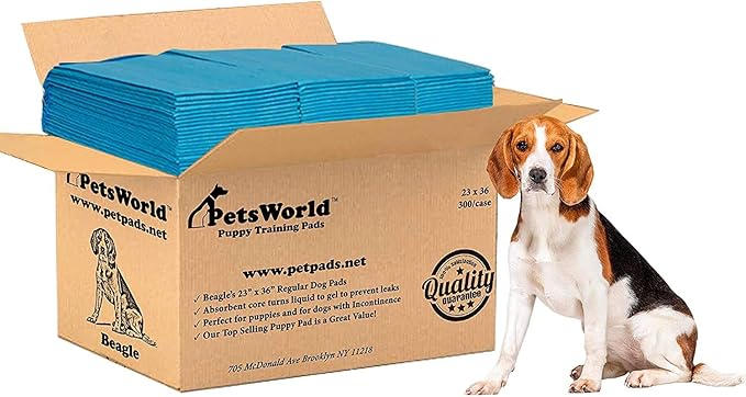 PETSWORLD Puppy Pads, 23x36 Inch, 300 Count - Puppy Pee Pads for Dogs, Tear Resistant, Economy Value, Super-Absorbent Polymer Gel Core, Perfect for Puppies, Smaller Dogs-Mewly Pet