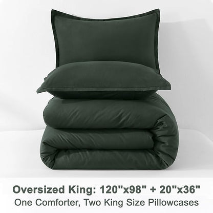 Litanika Forest Green Comforters Oversized King Size, 3 Pieces Lightweight Solid Bedding Comforter Set, All Season Fluffy Bed Set (120x98In Comforter & 2 Pillowcases)