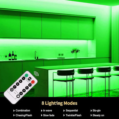 echosari Green LED Strip Lights Battery Powered, 90 LED 2835 SMD Strip Lights 9.8 Ft Cuttable Self-Adhesive Strip Lights with Remote Timer for Outdoor Indoor Party Bedroom Decoration