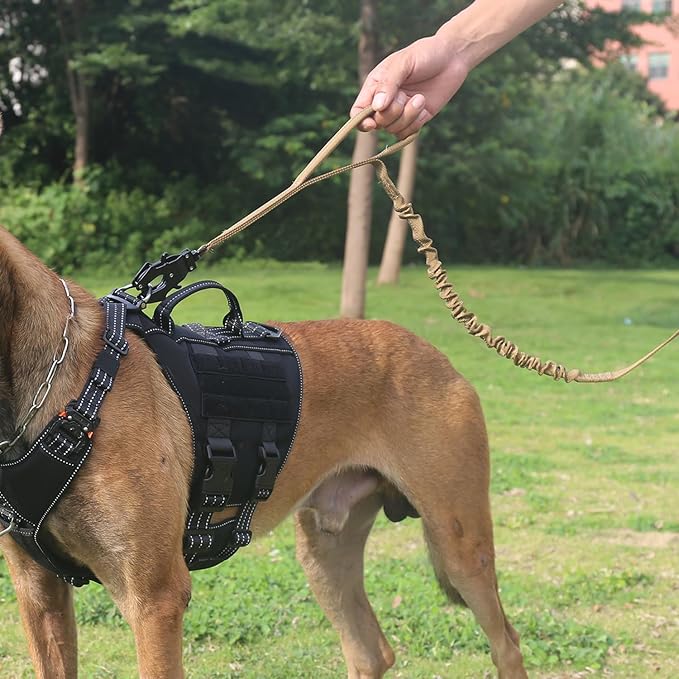 ICEFANG Tactical Dog Leash,K9 Training Walking Bungee Lead with 2 Control Handle,Heavy Duty Quick Release Metal Clasp,Hands Free D-Ring for Medium Large Dogs (4ft,Reflective Brown)-Mewly Pet