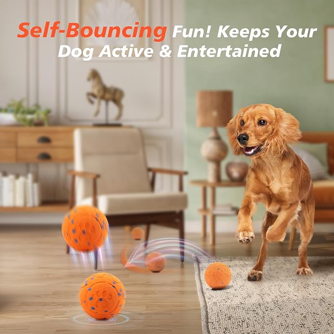 Interactive Dog Ball Toy, Automatic Moving Bouncing Rotating Smart Ball with 3 Modes, Durable E-TPU Material for Medium & Large Dogs, IP54 Waterproof Stimulation Toy to Keep Dog Busy & Active-Mewly Pet
