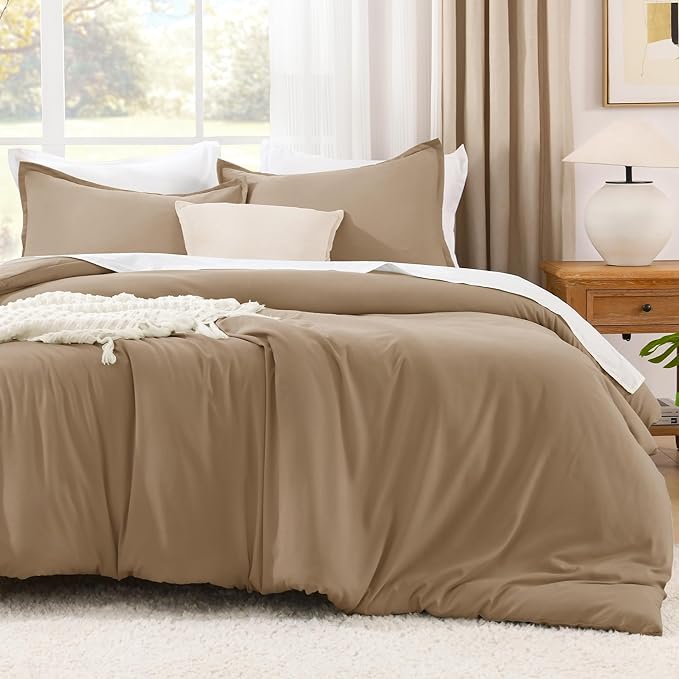 Litanika Taupe Tan Twin/Twin XL Comforter Set, 2 Pieces Solid Bedding Comforter Set, All Season Fluffy Bed Set (66x90In Comforter & 1 Pillowcase)