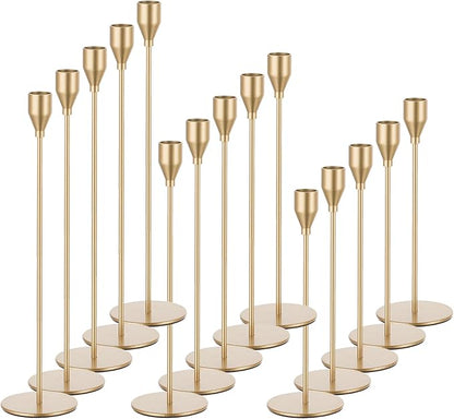 Candlestick Candle Holders Gold Taper: Candeldo Tall Brass Candles Stick Holder Decor Set of 15 Dinning Table Centerpiece Vintage Metal Candle Stand Wedding Decorations