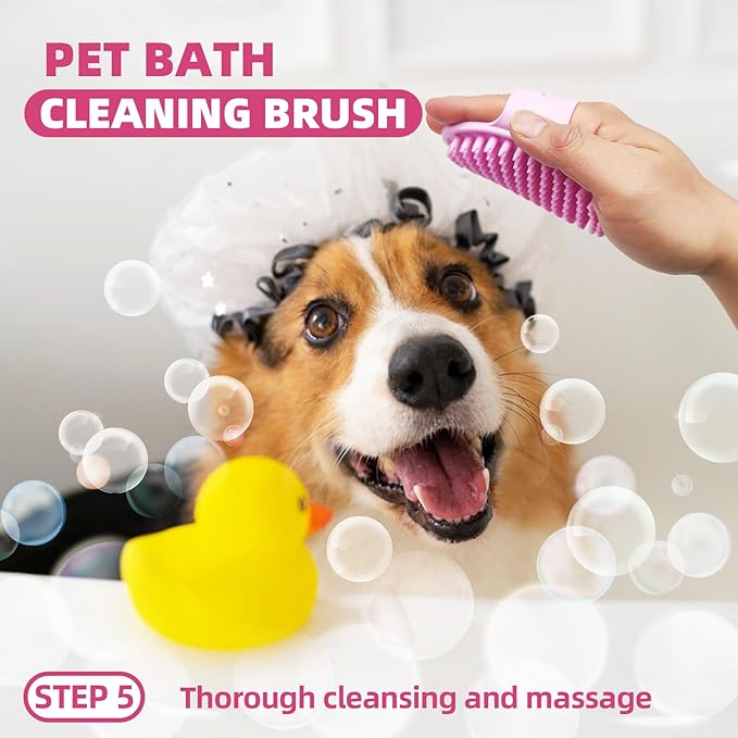 Pet Grooming Kit - 7 PCS Deshedding Brush Set with Slicker, Undercoat Rake, Bath Brush & Nail Clipper for Short & Long Haired Dogs, Cats (Pink)-Mewly Pet