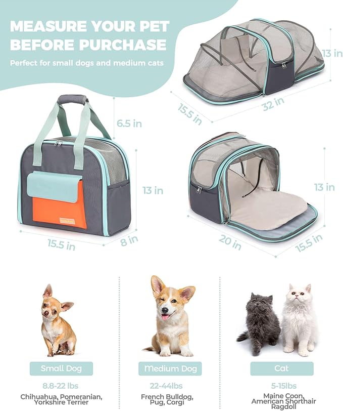 Expandable Pet Carrier Backpack, Cat Carrier Backpacks with Breathable Mesh for Cats Small Dogs Puppies Up to 25 Lbs Airline Approved Waterproof Travel Carrier with Safety Buckle for Hiking & Flights-Mewly Pet