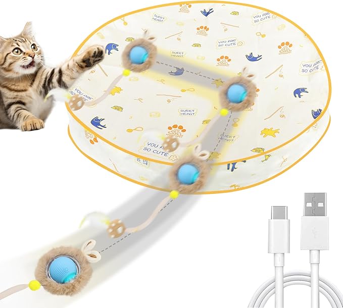 Interactive Cat Toys, Smart Rolling Ball in Play Mat, Automatic Speedy Moving Ball for Indoor Exercise, Motion Activated Pet Balls for Hide and Seek Mouse Catching Game (Blue)-Mewly Pet