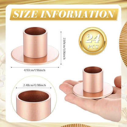 24 Pcs Rose Gold Taper Candle Holders Bulk for Pillar Candles Metal Short Candlestick Holder Rose Gold Centerpieces Decoration for Christmas Thanksgiving Anniversary Dinner Party