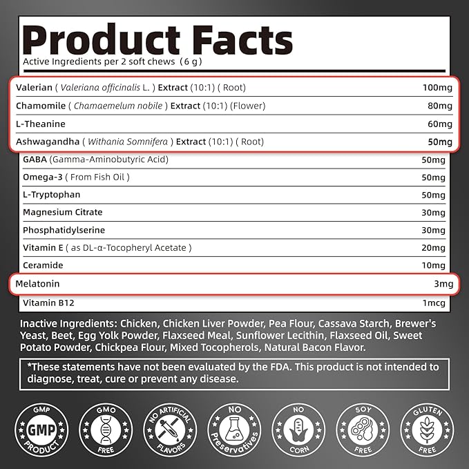 Melatonin for Dogs, Calming Chews with Valerian Root & L-Theanine for Sleep Aid & Emotional Support, Calming Treats for Stress Anxiety Relief - Thunder, Fireworks, Barking, Bacon Flavor, 60Ct-Mewly Pet