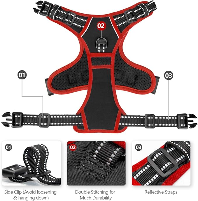 PHOEPET 2019 Upgraded No Pull Dog Harness, Reflective Adjustable Vest, with a Training Handle + 2 Metal Leash Hooks+ 3 Snap Buckles +4 Slide Buckles(S, Black)-Mewly Pet