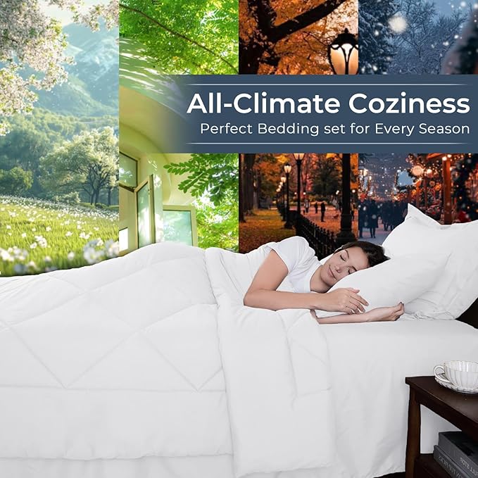 HEVUMYI White Queen Comforter Set - 7-Piece All Season Bed in a Bag Queen, Ultra Soft Bedding Set with Comforter, Flat Sheet, Fitted Sheet, Pillowcases, Pillow Shams