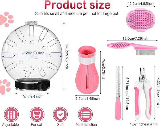 Cat Muzzle for Grooming Cat Adjustable Hood with Paw Covers Nail Clipper Trimmer Brush Tick Remover Tool Kitten Breathable Anti Bite Muzzles Silicone Anti Scratch Boots for Cats Bathing Shaving-Mewly Pet