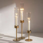 Gold Hurricane Taper Candle Holders: Glasseam 3Pcs Brass Candlestick Holders with Ribbed Glass Cylinder Cover Fluted Tall Candle Sticks Holder Decor for Table Centerpiece Wedding Christmas Decorations