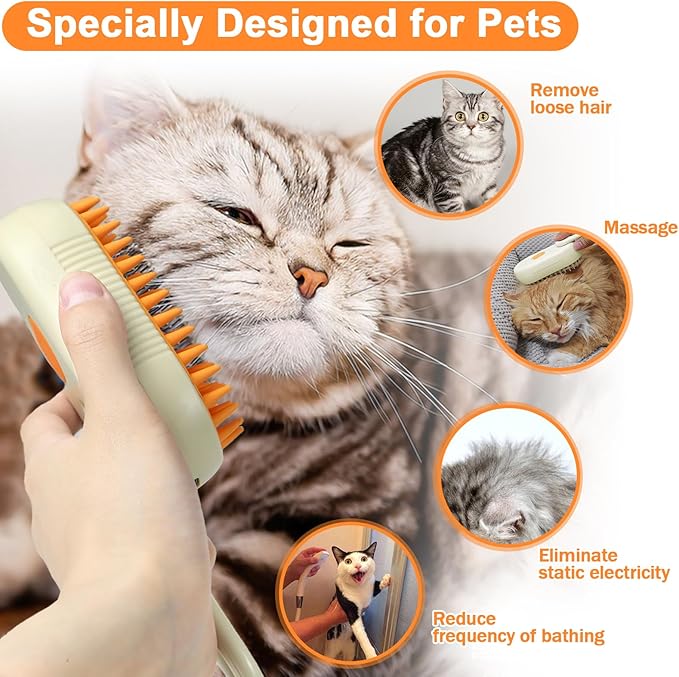 Nepfaivy Pet Steam Brush for Cat - Cat Steam Brushes for Indoor Cats Shedding, Rechargeable Steaming Brush for Dogs, Dog Mist Water Steamer, Pet Spray Hair Removal Comb for Massage Grooming-Mewly Pet
