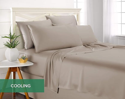 Split King Sheets by Pure Bamboo, Genuine 100% Organic Viscose Derived from Bamboo Bed Sheet Set, Soft & Cooling, Double Stitching *Not for Split Top (Split King, Sand)