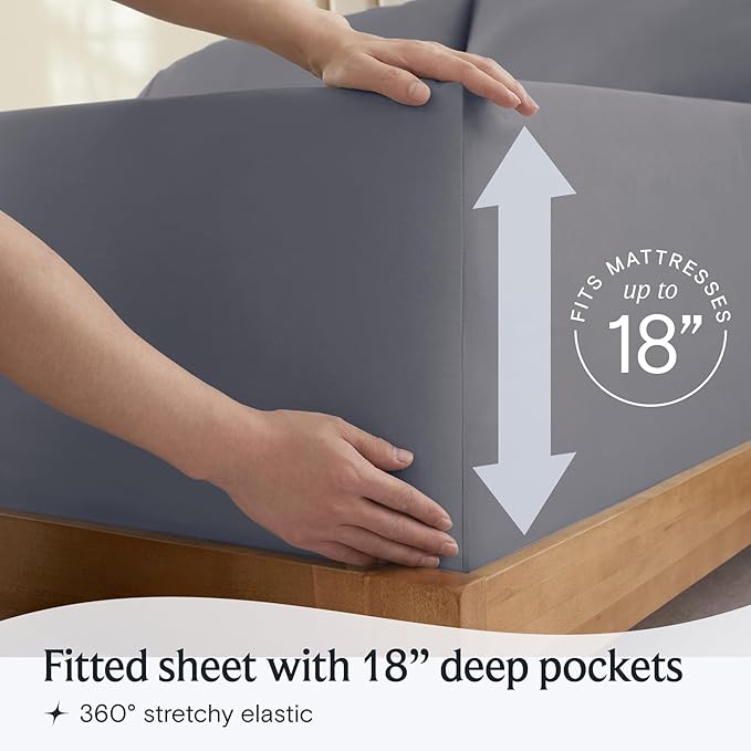 LuxClub Twin XL Sheets - Soft Kids Twin Bed Sheets for Boys and Girls, 3 PC Deep Pockets Wrinkle Free Kids Fitted Sheets Machine Washable Hotel Bedding Silky Soft- Light Grey Twin XL