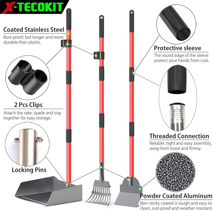 Larger Heavy Duty Pooper Scooper for Dogs-Rake, Spade,Tray Set with Long Handle,No Bend Down Easy Cleanup,Great for Yard Grass Gravel Dirt,Use for Large Small and Multi Dogs-Mewly Pet