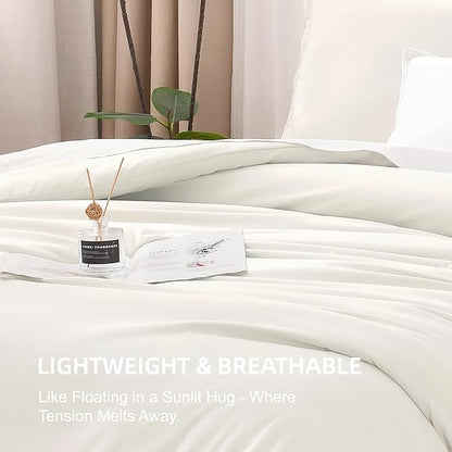 Litanika Oversized King Comforters Ivory Super King Size, 3 Pieces Lightweight Solid Bedding Comforter Set, All Season Fluffy Bed Set (120x120In Comforter & 2 Pillowcases)
