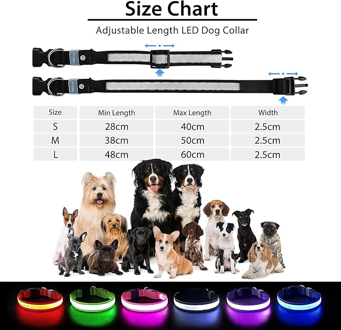 PcEoTllar Light up Dog Collar Lights for Night Walking - LED Dog Collar Light Rechargeable Color Changing, Glow in The Dark Dog Collars Waterproof Glowing Dog Collars for Large Small Medium Dogs-Mewly Pet