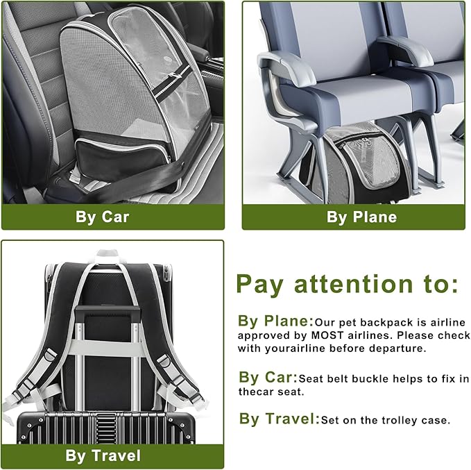 Texsens Cat Backpack - Expandable Pet Carrier for Medium Cats and Small Dogs up to 17 lbs - Breathable, Collapsible & Soft Cat Travel Bag for Outdoor Hiking (Black)-Mewly Pet