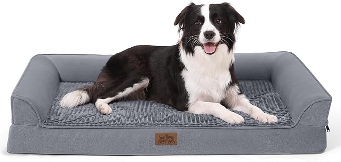 Orthopedic Dog Bed for Large Dog, XL Pet Couch for Extra Large Dog, Big Supportive Foam Bolster Sofa with Waterproof Lining Cover, Anti-Slip, Comfort, Washable, 42x30x7.5 in, U Shape, Grey-Mewly Pet