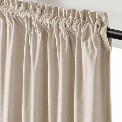 Lazzzy Velvet Blackout Curtains Thermal Insulated Room Window Drapes Super Soft Luxury Curtains for Living Room Bedroom Rod Pocket 2 Panels, Beige, 62" W x 96" L