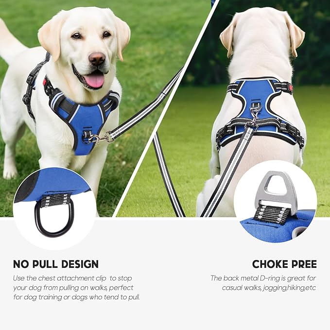 Timos Dog Harness for Large Dogs, No Pull Service Vest with Reflective Strips and Control Handle,No Choke Dog Harness with 2 Metal Rings for Easy Walking,Outdoor Training,Blue, L-Mewly Pet