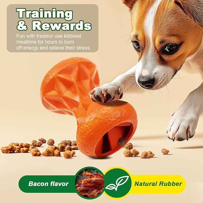 Rubber Dog Toys Treat Dispensing - Super Tough Treat Toys for Aggressive chewers Small, Medium and Large Dog Toys IQ Training (Orange)-Mewly Pet