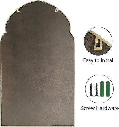 ironsmithn Arched Wall Mirror, Gold Bathroom Mirror, Wall Mounted Decorative Mirror, 38" x 22" Modern Art Oblong Mirror for Master Bath Half Bath Living Room Bedroom Fireplace Entryway