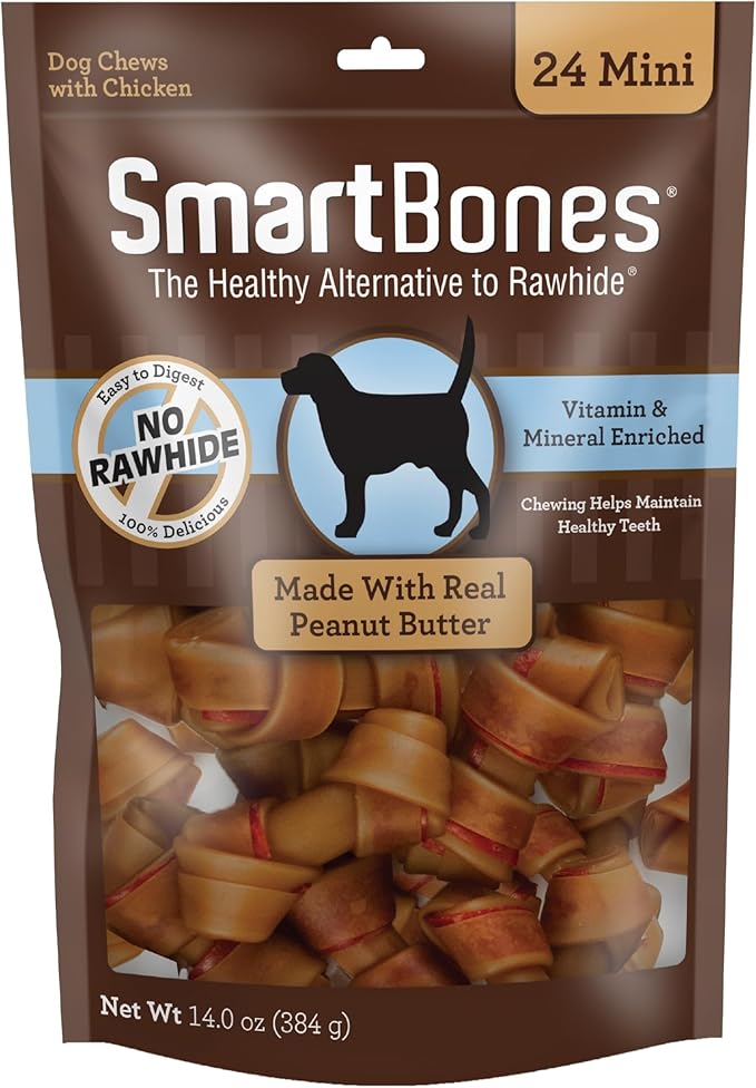 SmartBones Mini Chews With Real Peanut Butter 24 Count, Rawhide-Free Chews For Dogs (Packaging May Vary)-Mewly Pet