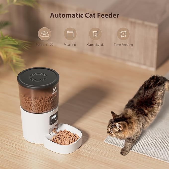 Automatic Cat Feeders, 3L Timed Cat Dry Food Dispenser, Dual Power Supply, Programmable Portion Size, Auto Pet Feeder for Cats and Small Dogs-Mewly Pet