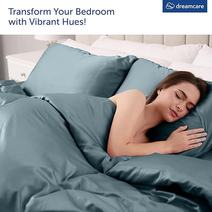 DREAMCARE Queen Sheet Set – 6 pcs Cooling Bed Sheets – up to 21” Deep Pocket Queen Sheets Set – 2500 Supreme Collection – Extra Soft 100% Brushed Microfiber Hotel Luxury with Side Pocket -Mineral Blue