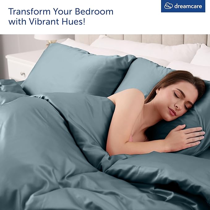 DREAMCARE King Size Sheets Set - Cooling Bed Sheets - 4pcs Set - up to 15" Deep Pocket King Sheet Set – Soft & Long Lasting Cooling - 100% Fine Brushed Microfiber with Side Pocket - Mineral Blue