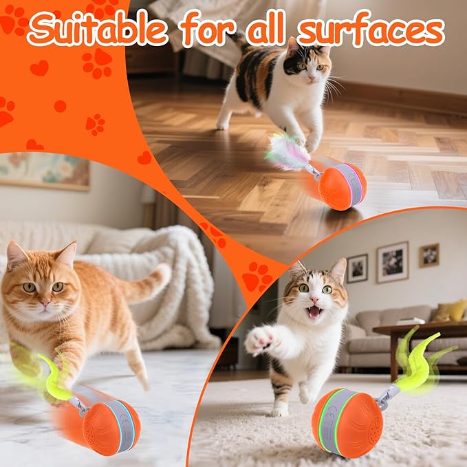 AIERSA Interactive Cat Toys for Indoor Adult Cats, Automatic Self-Play Cat Ball Toy for Kitten to Keep Them Busy, Electric Moving Chase Toy (Orange)-Mewly Pet