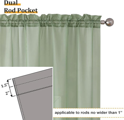 Aiyufeng Sage Green Sheer Curtains 96 Inch Length 2 PCS, Rod Pocket Voile Drapes for Bedroom Living Room, Semi Sheer Curtain Panels Window Treatments for Yard/Patio/Villa/Parlor, 40"x 96", Sage Green