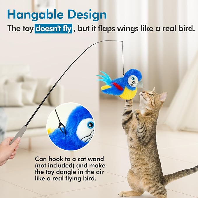 Vannon Cat Toys Flapping Bird(Cannot Fly), Rechargeable Touch Activated Kitten Toy Interactive Cat Exercise Toys with Catnip and Feather for Indoor Cat - Bule-Mewly Pet
