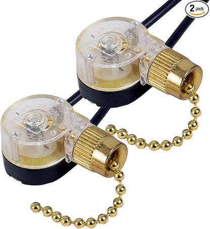 Pull Chain Switch Zing Ear ZE-109 Ceiling Fan Switch Ceiling Fan Light Lamp Replacement 2 Pack Brass