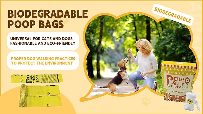 Dog Poop Bag, Biodegradable, Waste Bags with Dispensers, Guaranteed Leak Proof and Extra Thick, Certified Home Compostable, Plant-Based Dog Waste Bags, Eco-Friendly, 240 counts 16 rolls (Yellow, 16)-Mewly Pet