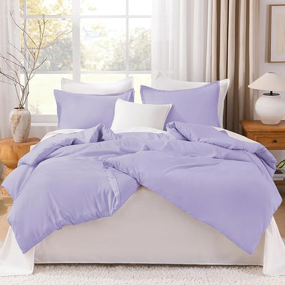 Litanika Lavender Comforter California King Size, 3 Pieces Cal King Lightweight Solid Bedding Comforter Set, All Season Fluffy Bed Set (104x96In Comforter & 2 Pillowcases)