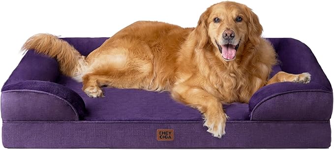 EHEYCIGA Orthopedic Dog Beds for Extra Large Dogs, Waterproof Memory Foam XL Pet Bed with Sides, Non-Slip Bottom and Egg-Crate Foam Big Dog Couch Bed with Washable Removable Cover, Purple-Mewly Pet