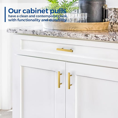 JOY DECOR 30 Pack 3 Inch Brushed Brass Square Cabinet Handles Stainless Steel Cabinet Hardware Pulls for Kitchen and Drawers with 5 Inch Overall Length