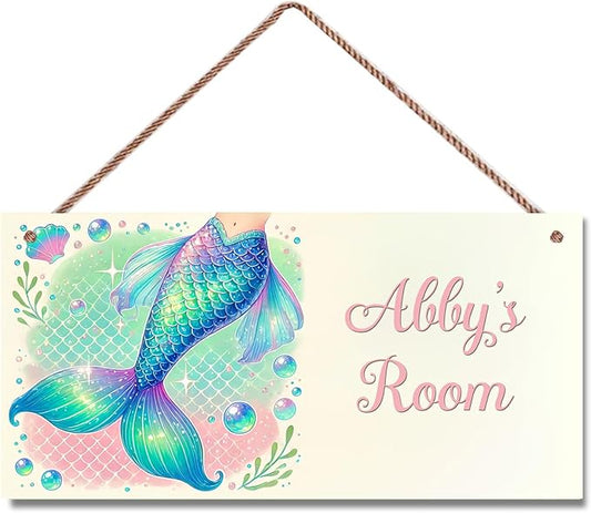 Personalized Sign Mermaid Tail Sign Rerto Wall Art Decor For Kids Room Custom Name Door Décor For Little Man Cave Girls Bedroom Home Garden Yard