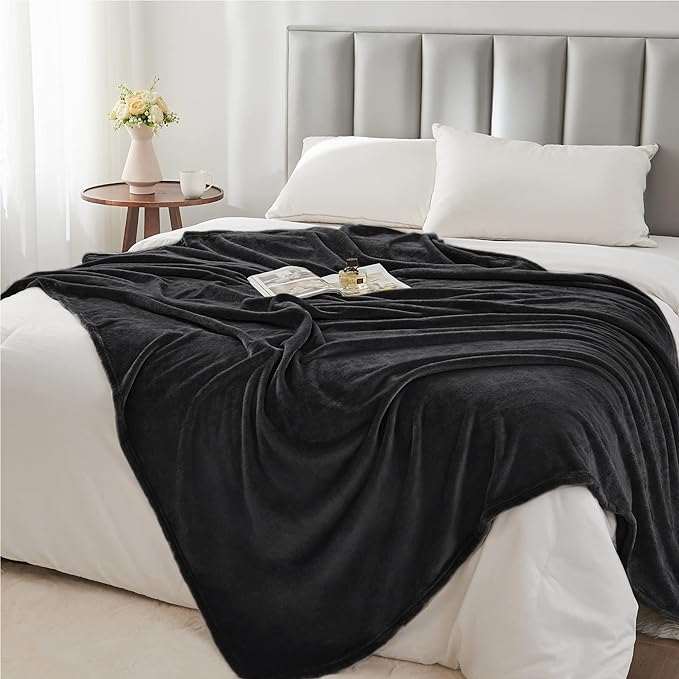 BEDELITE Fleece Blanket Black Full Blankets for Couch & Bed, Luxury Plush Cozy Fuzzy Blanket 84" x 90", Super Soft Warm Lightweight Throw Blanket for Travel Camping