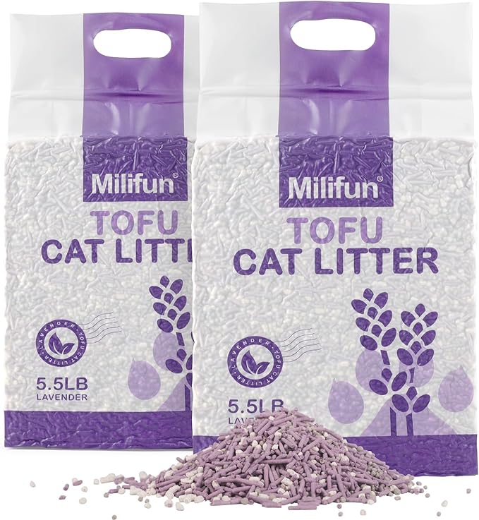 Tofu Cat Litter, Dust-Free Kitty Litter, Fast Drying, Ultra Absorbent Clumping Cat Litter Pellets, Lavender Odor Control, Less Scattering, Dust-Free Mixed.-Mewly Pet