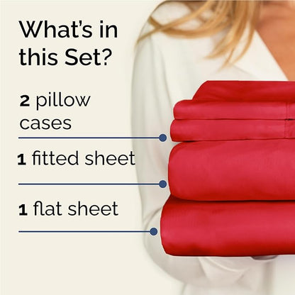 Twin XL 4 Piece Sheet Set - Comfy Breathable & Cooling - Ultra Soft Hotel Luxury Bedding Set w/ 8-16 Inch Deep Pockets - 1 Flat & 1 Fitted Sheet & 2 Pillowcases - Cozy, Wrinkle Free & Easy Care - Red
