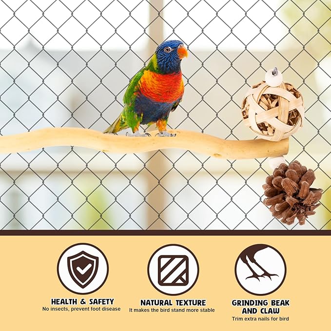 Bird Toys Perch Stand for Cage with Pine Cones, Natural Parrot Toys, Small Chewing Sticks Toys Bird Cage Accessories for Conures Parakeets Cockatoo African Grey Parrots (1PCS)-Mewly Pet