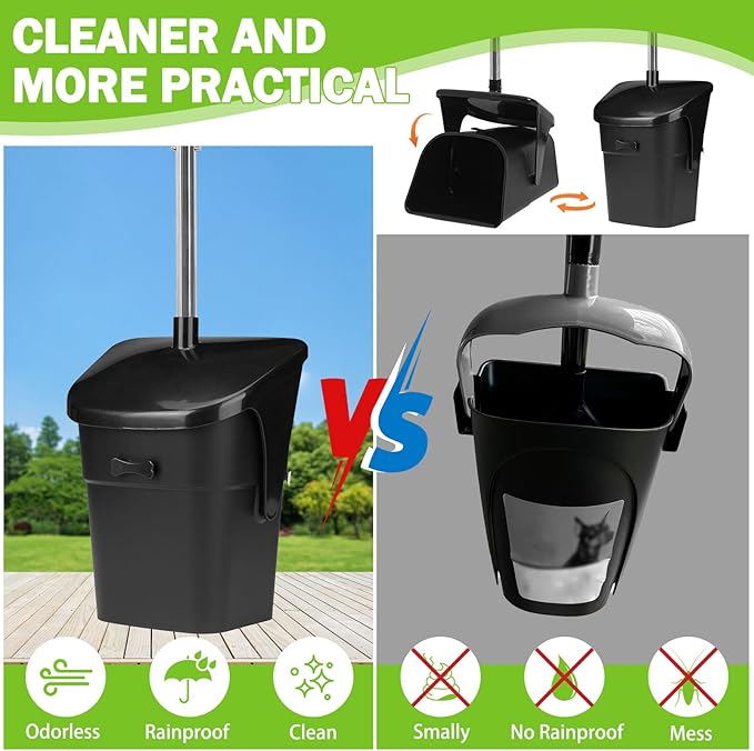 SCENEREAL Dog Pooper Scooper for Yard, Dog Poop Trash Can Outside Swivel Bin Rake Spade Kit for Large Medium Small Dogs with 40 Waste Bags, Extra Long 45" Metal Handle,Portable Scooper for Outdoor-Mewly Pet